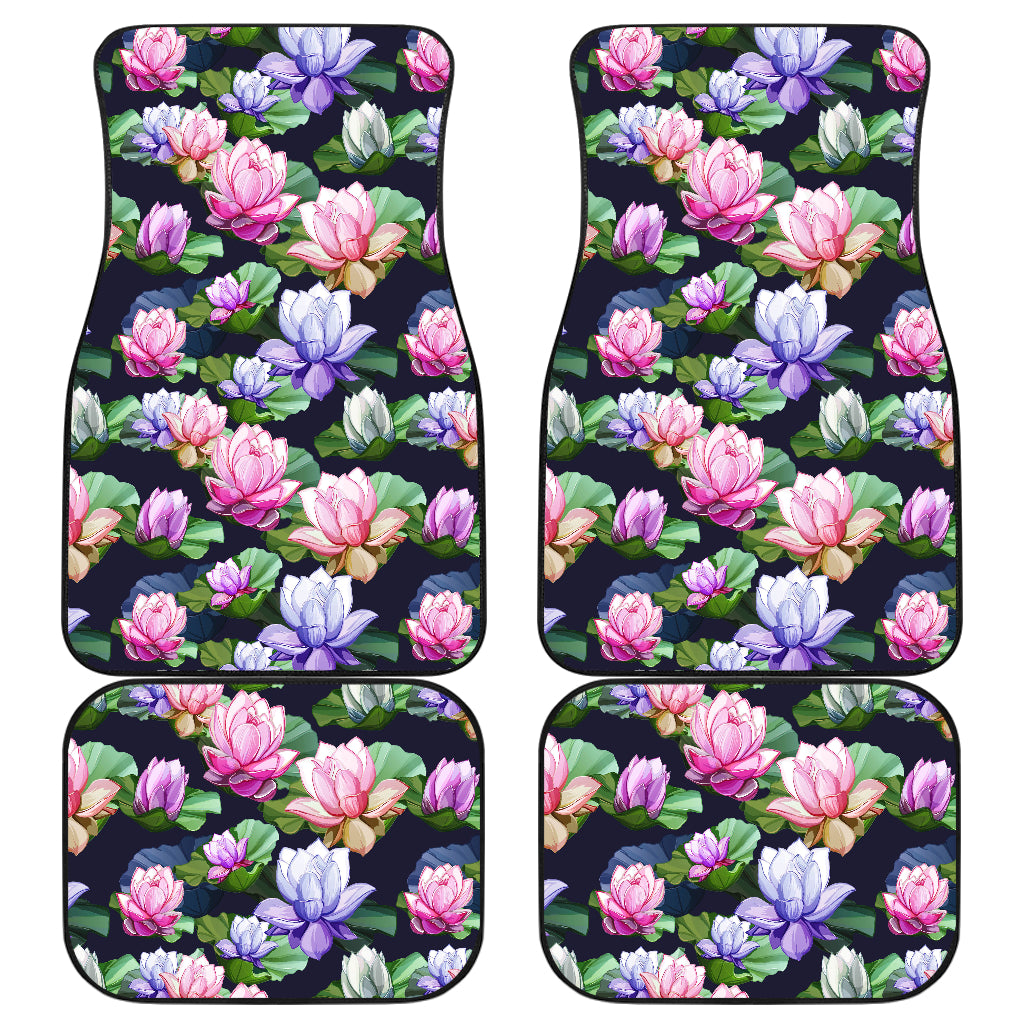 Lotus Flower Print Design Car Floor Mats Front Back