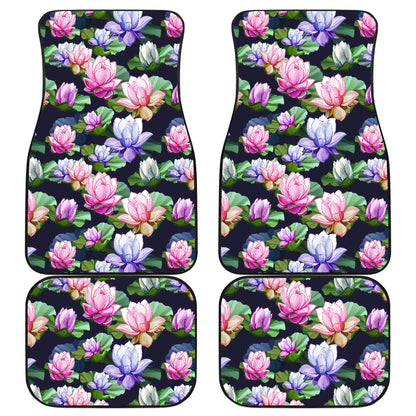 Lotus Flower Print Design Car Floor Mats Front Back
