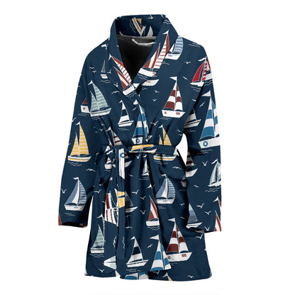 Sailboat Print Design LKS306 Women Bathrobe