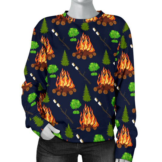 Camfire marshmallow Camping Design Print Women Long Sleeve Sweatshirt