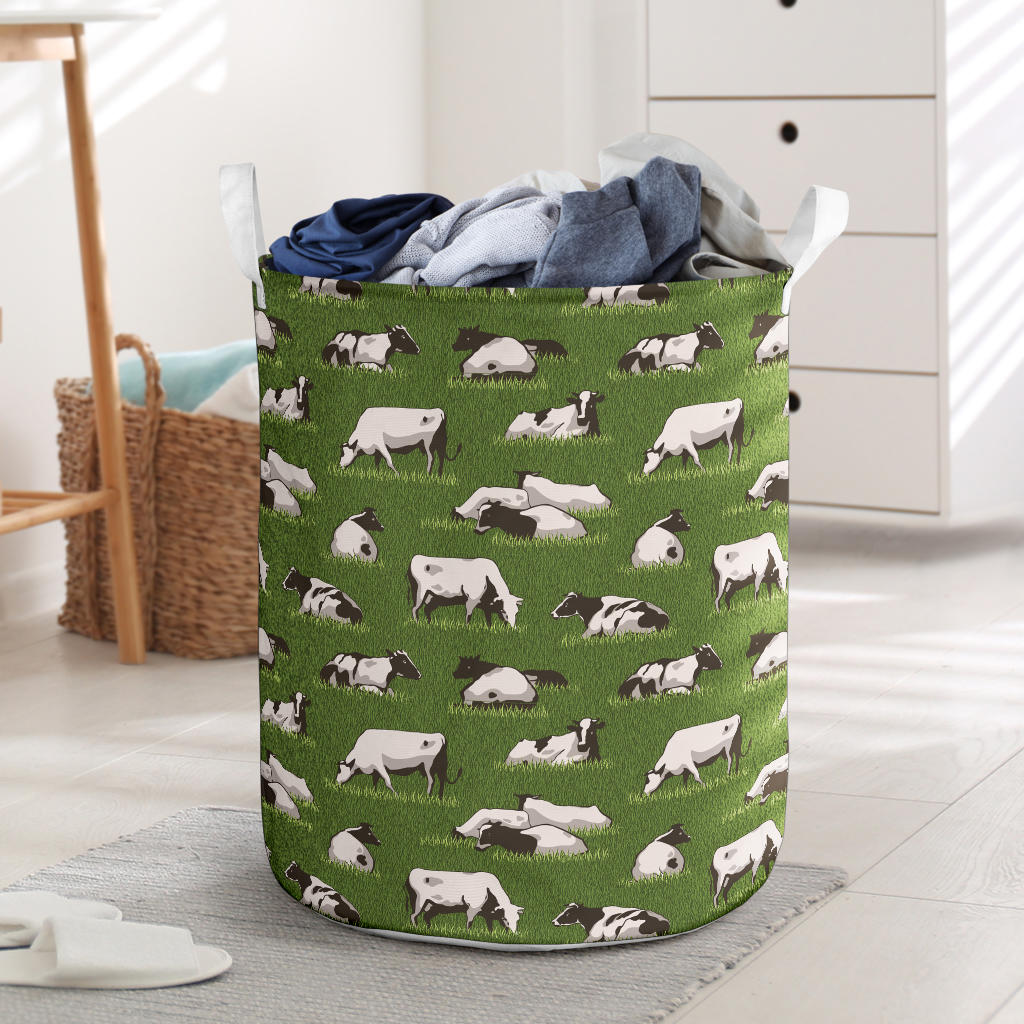 Cow on Grass Print Pattern Laundry Basket