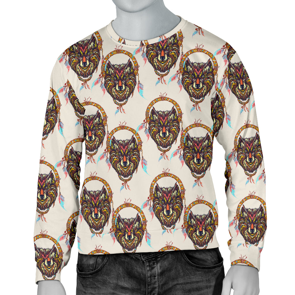 Wolf Tribal Dream Catcher Design Print Men Long Sleeve Sweatshirt