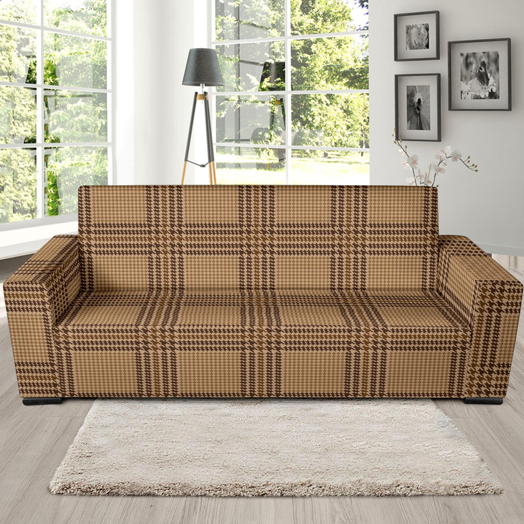 Houndstooth Brown Pattern Print Design 04 Sofa Slipcover