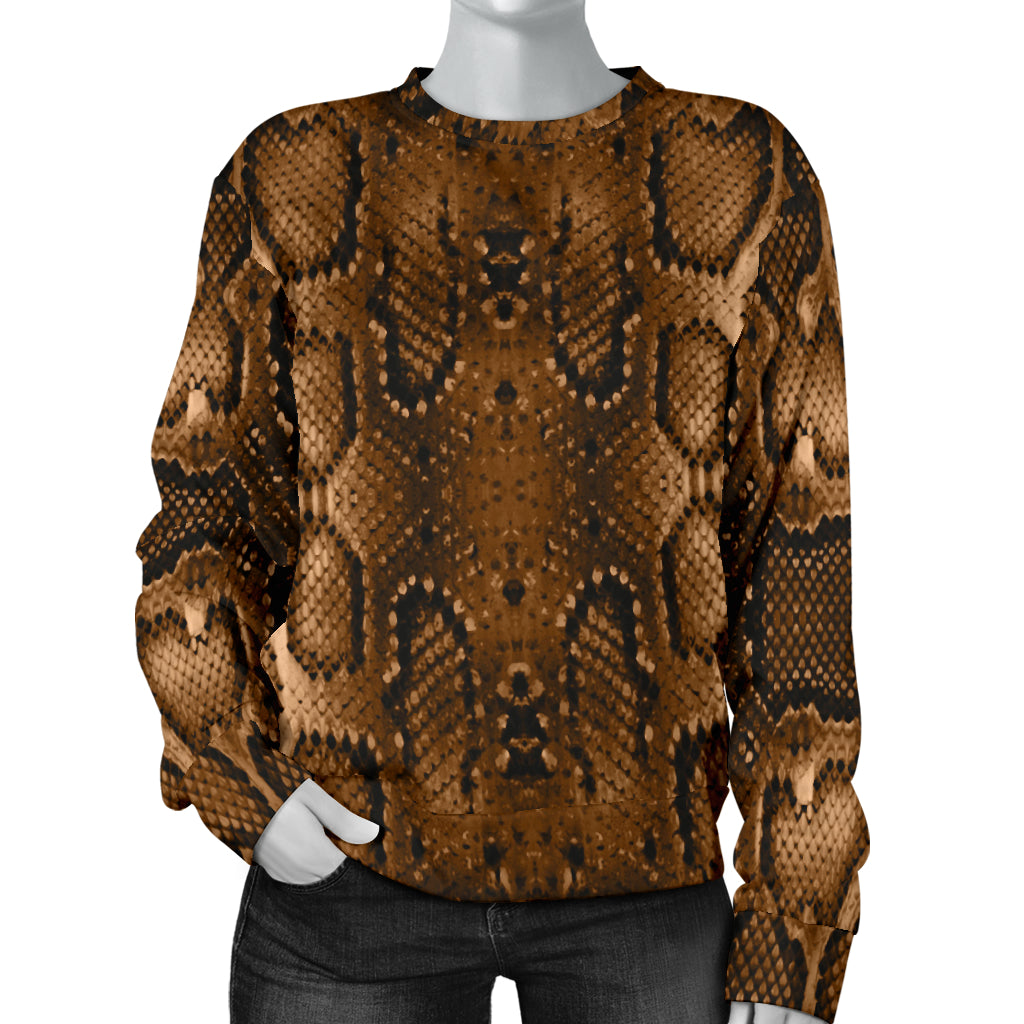 Snake Skin Brown Print Women Long Sleeve Sweatshirt