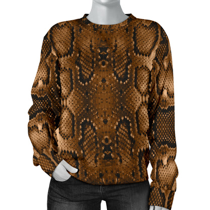 Snake Skin Brown Print Women Long Sleeve Sweatshirt