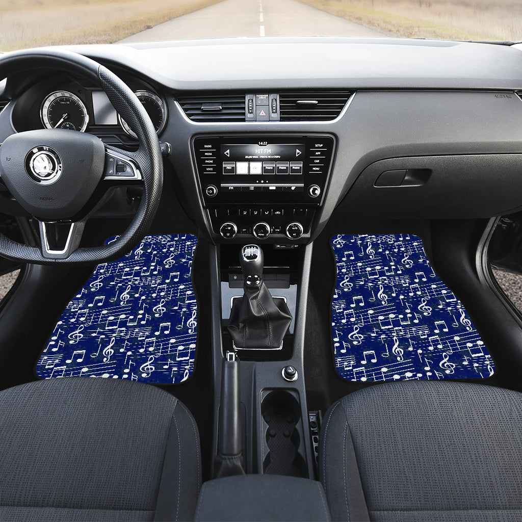 Music Note Blue Themed Print Car Floor Mats Front Back