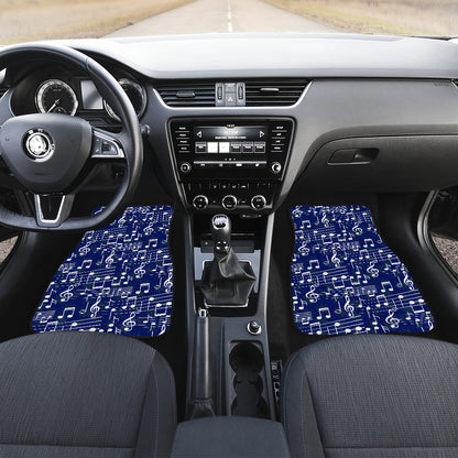 Music Note Blue Themed Print Car Floor Mats Front Back