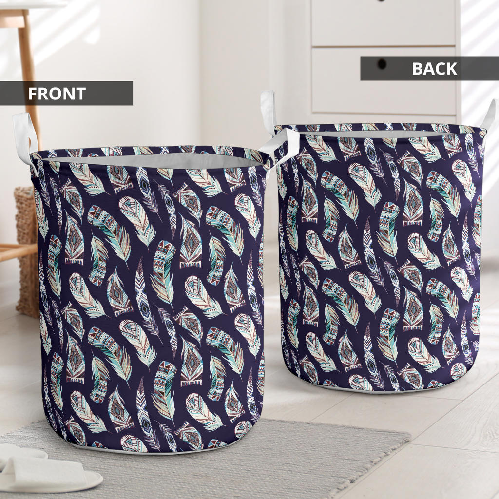 Feather Vintage Boho Design Print Laundry Basket