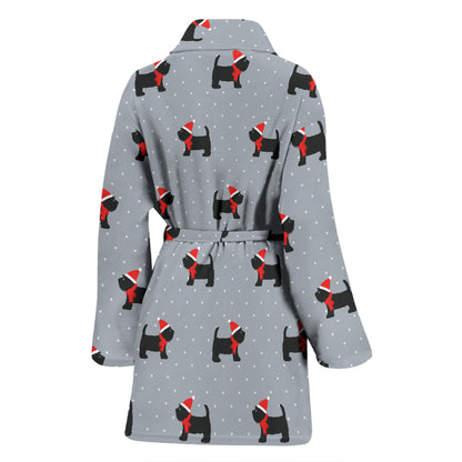 Scottish Christmas Themed Terriers Print Design LKS3018 Women Bathrobe