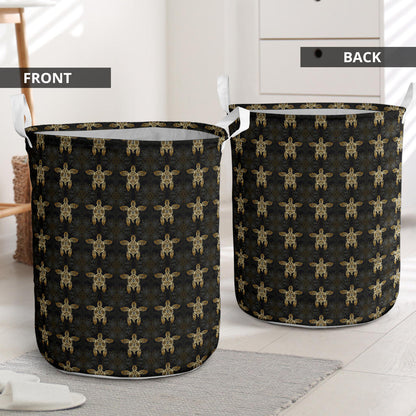Gold Tribal Turtle Polynesian Design Laundry Basket