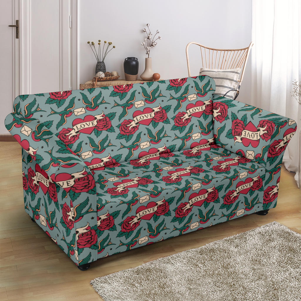 Tattoo Heart Print Design LKS301 Loveseat Couch Slipcover