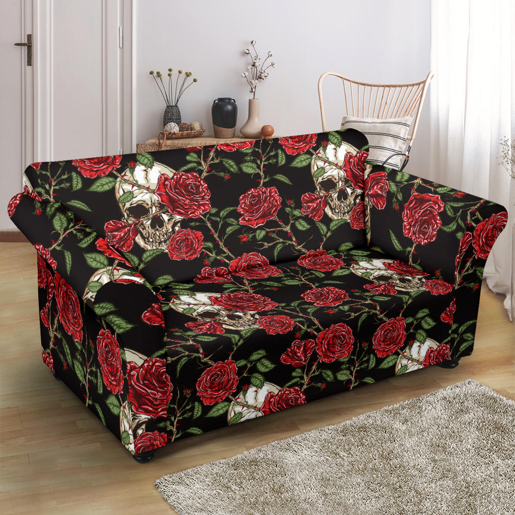 Skull And Roses Print Design LKS303 Loveseat Couch Slipcover