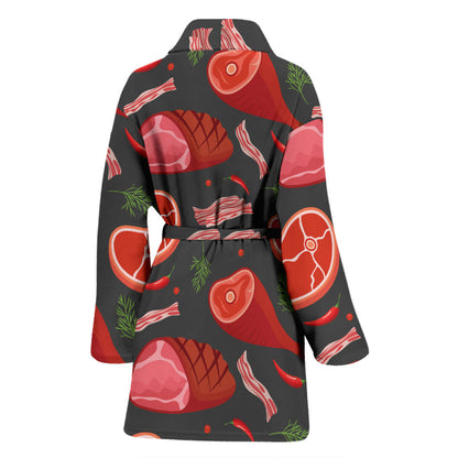 Meat Pattern Print Design 03 Women Bathrobe