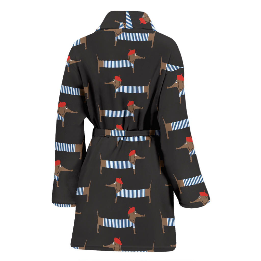 Dachshund Pattern Print Design 04 Women Bathrobe