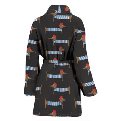 Dachshund Pattern Print Design 04 Women Bathrobe