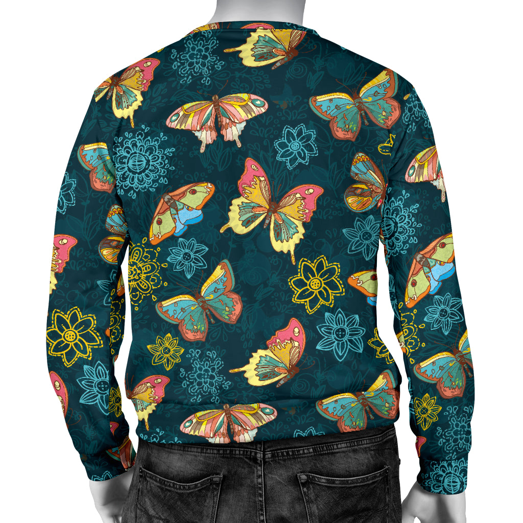 Butterfly Hand Draw Print Pattern Men Long Sleeve Sweatshirt