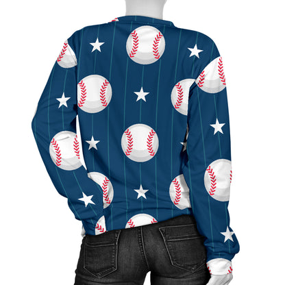 Baseball Star Print Pattern Women Long Sleeve Sweatshirt