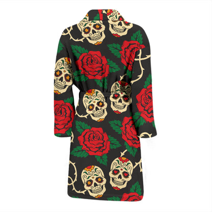 Sugar Skull Red Rose Print Design LKS301 Men Bathrobe