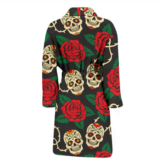 Sugar Skull Red Rose Print Design LKS301 Men Bathrobe