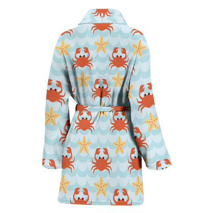 Crab Pattern Print Design 03 Women Bathrobe