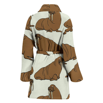Walrus Pattern Print Design 03 Women Bathrobe