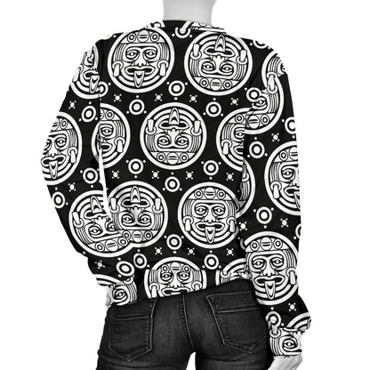Calendar Aztec White Black Print Pattern Women Long Sleeve Sweatshirt