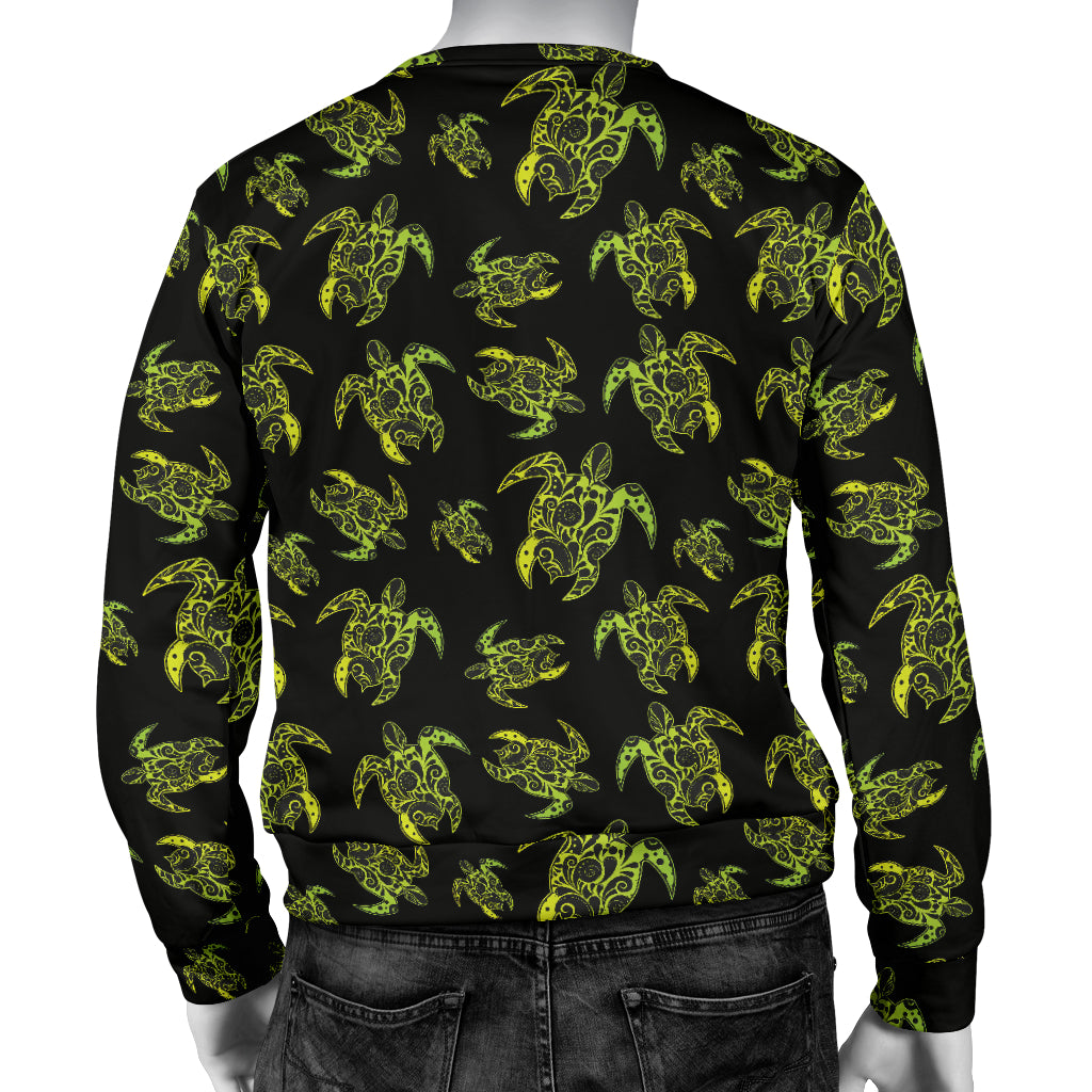 Green Tribal Turtle Polynesian Themed Men Long Sleeve Sweatshirt