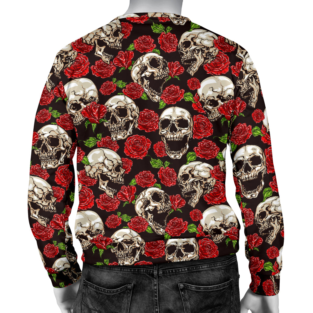 Skull Roses Design Themed Print Men Long Sleeve Sweatshirt