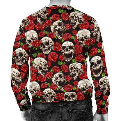 Skull Roses Design Themed Print Men Long Sleeve Sweatshirt