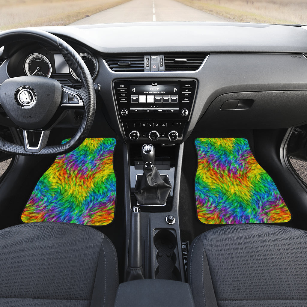 Rainbow Fur Design Print Car Floor Mats Front Back