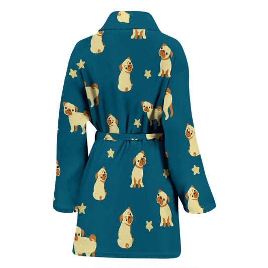 Pug Pattern Print Design A06 Women Bathrobe