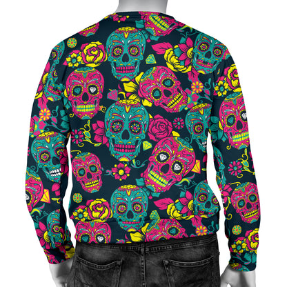 Sugar Skull Floral Design Themed Print Men Long Sleeve Sweatshirt