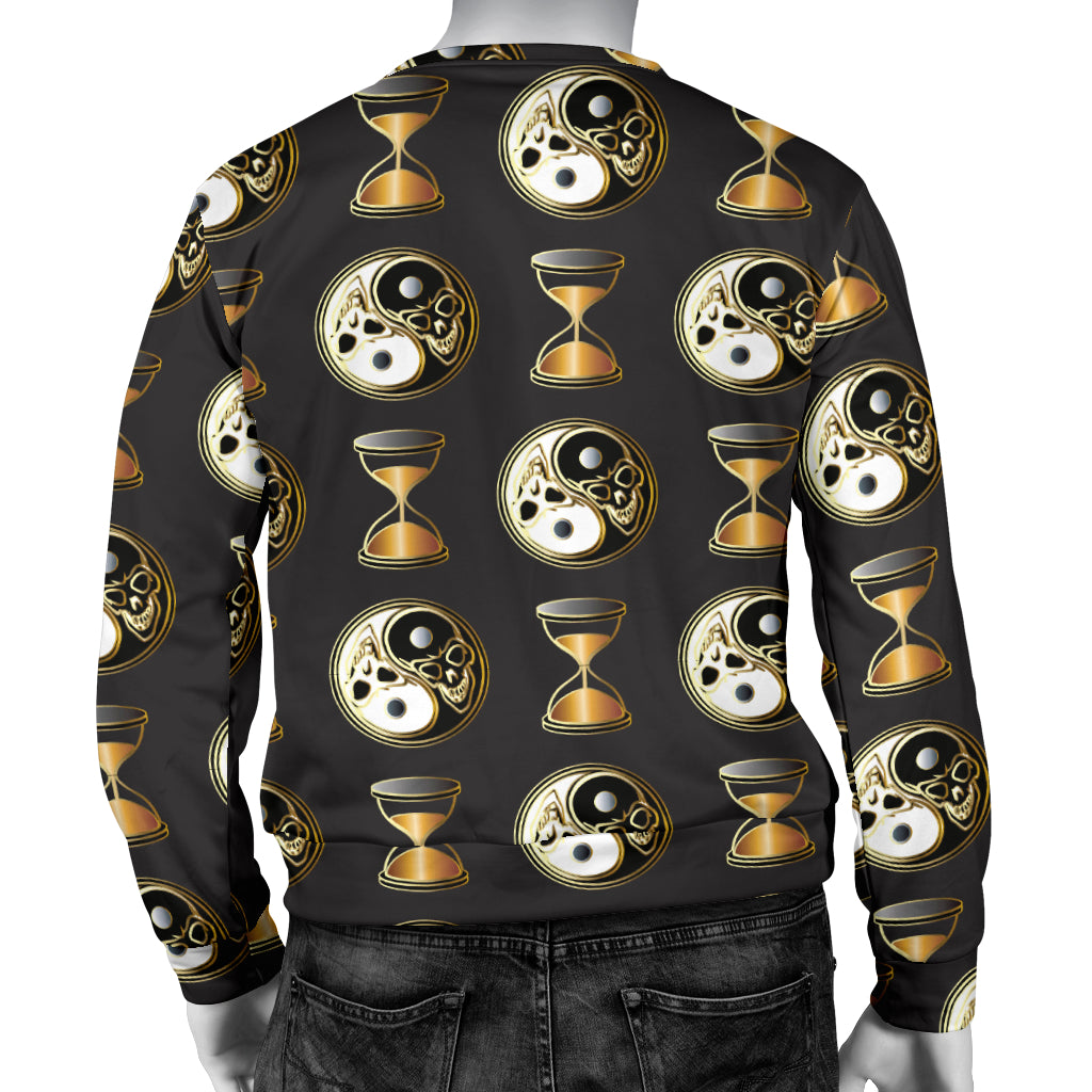 Yin Yang Skull Themed Design Print Men Long Sleeve Sweatshirt