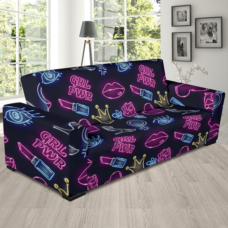 Lipstick Neon Pattern Print Design 02 Sofa Slipcover