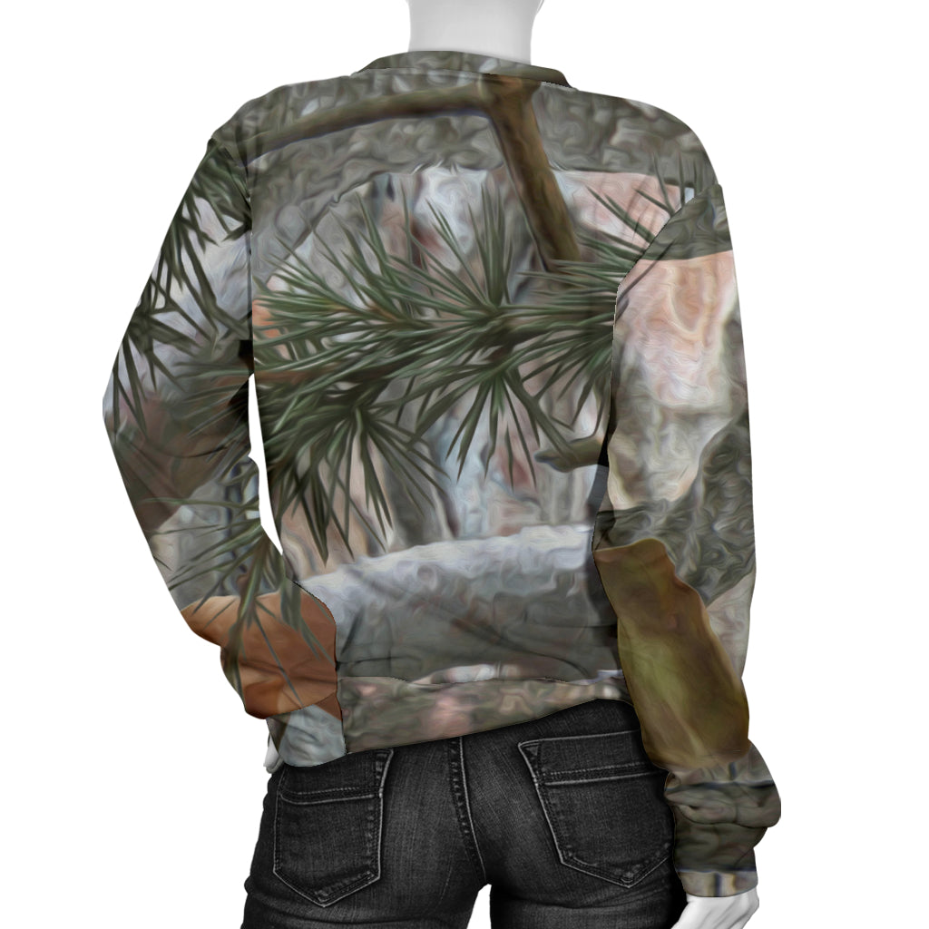 Camo Realistic Tree Forest Pattern Women Long Sleeve Sweatshirt