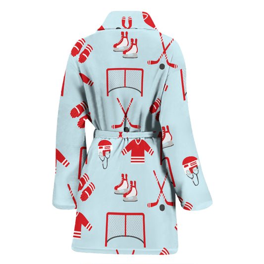 Hockey Red Equipment Print Design LKS305 Women Bathrobe