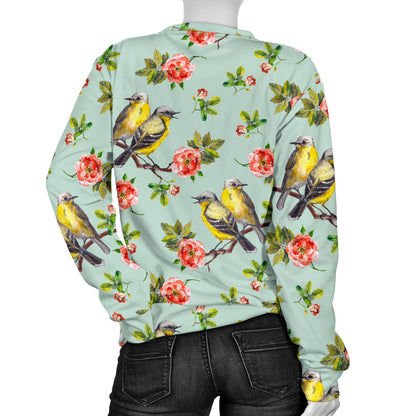 Bird with Red Flower Print Pattern Women Long Sleeve Sweatshirt