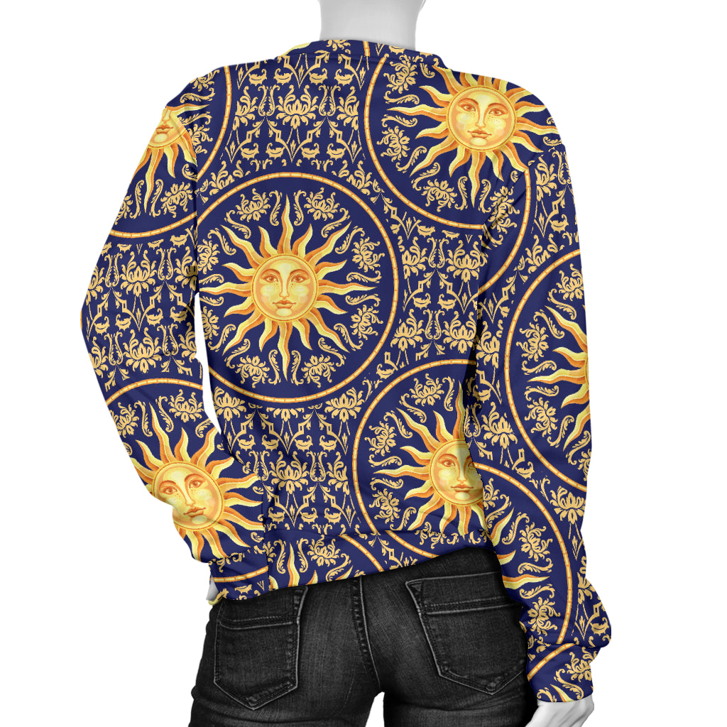 Celestial Gold Sun Face Women Long Sleeve Sweatshirt