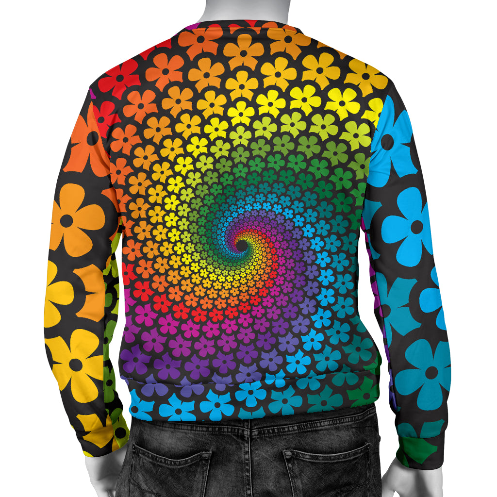 Flower Power Rainbow Spiral Print Men Long Sleeve Sweatshirt