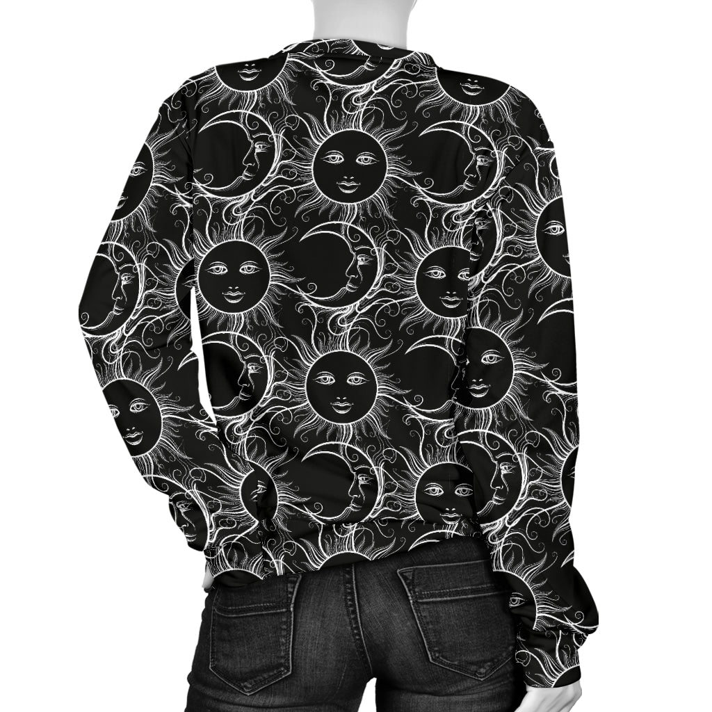 Sun Moon White Design Themed Print Women Long Sleeve Sweatshirt