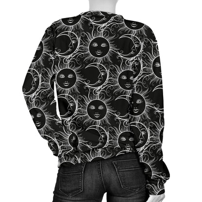 Sun Moon White Design Themed Print Women Long Sleeve Sweatshirt