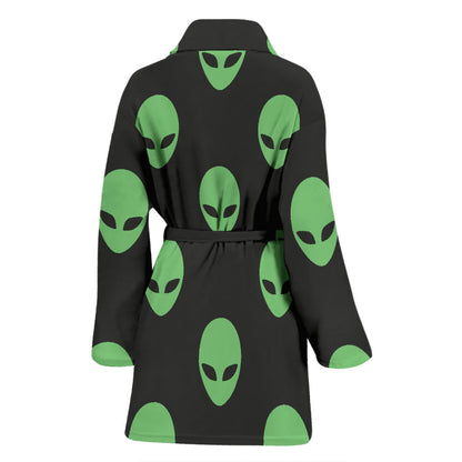 Alien Green Neon Pattern Print Design 01 Women Bathrobe
