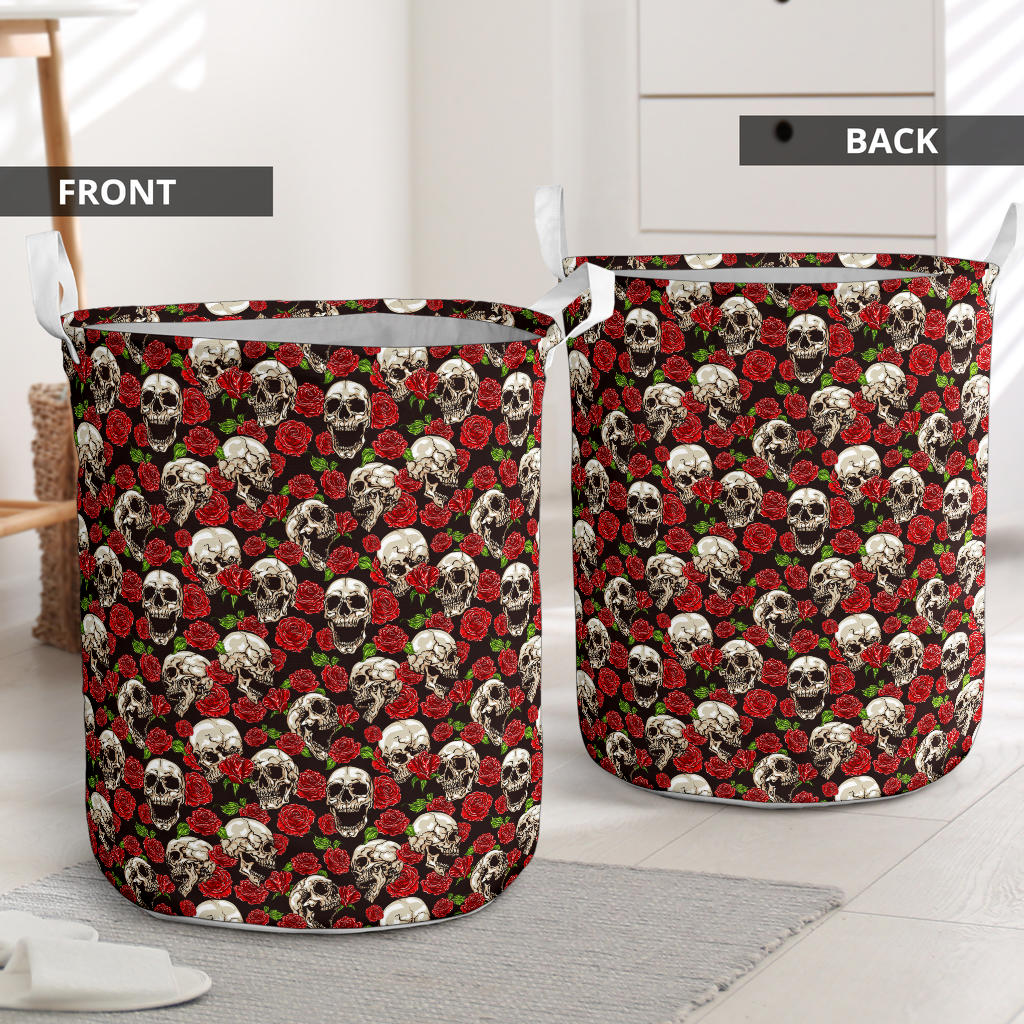 Skull Roses Design Themed Print Laundry Basket