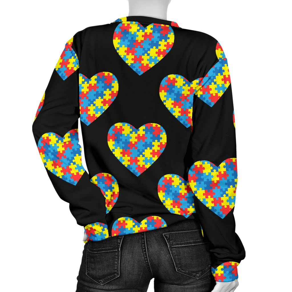 Autism Awareness Heart Design Print Women Long Sleeve Sweatshirt