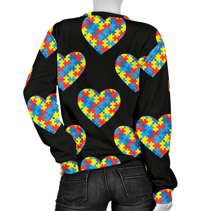Autism Awareness Heart Design Print Women Long Sleeve Sweatshirt