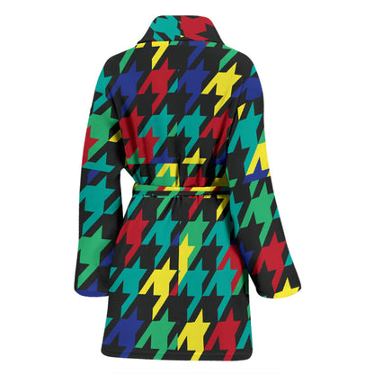 Houndstooth Colorful Pattern Print Design 02 Women Bathrobe