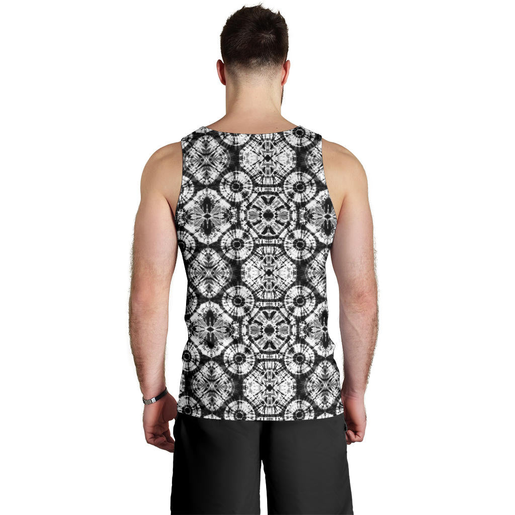 Tie Dye Black White Design Print Men Tank Top