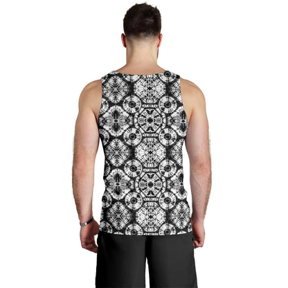 Tie Dye Black White Design Print Men Tank Top