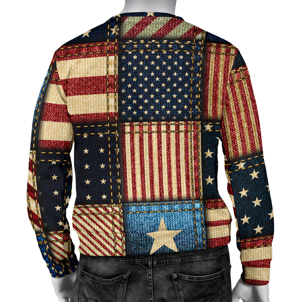 American flag Patchwork Design Men Long Sleeve Sweatshirt