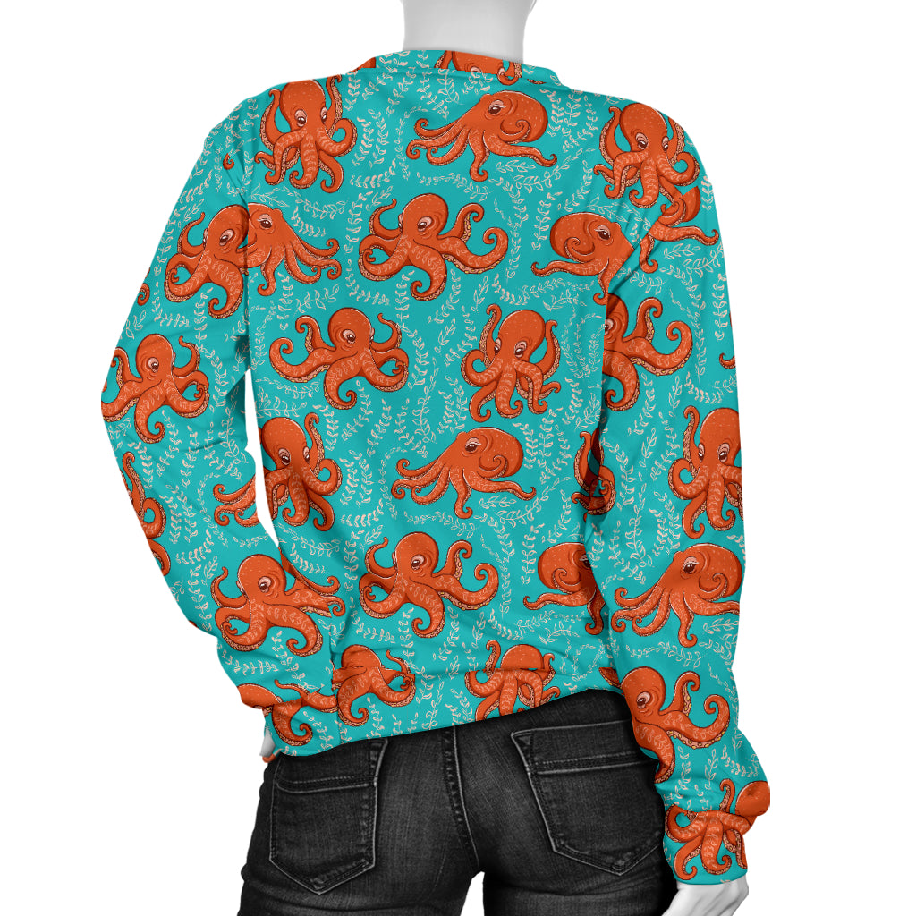 Octopus Cartoon Design Print Themed Women Long Sleeve Sweatshirt